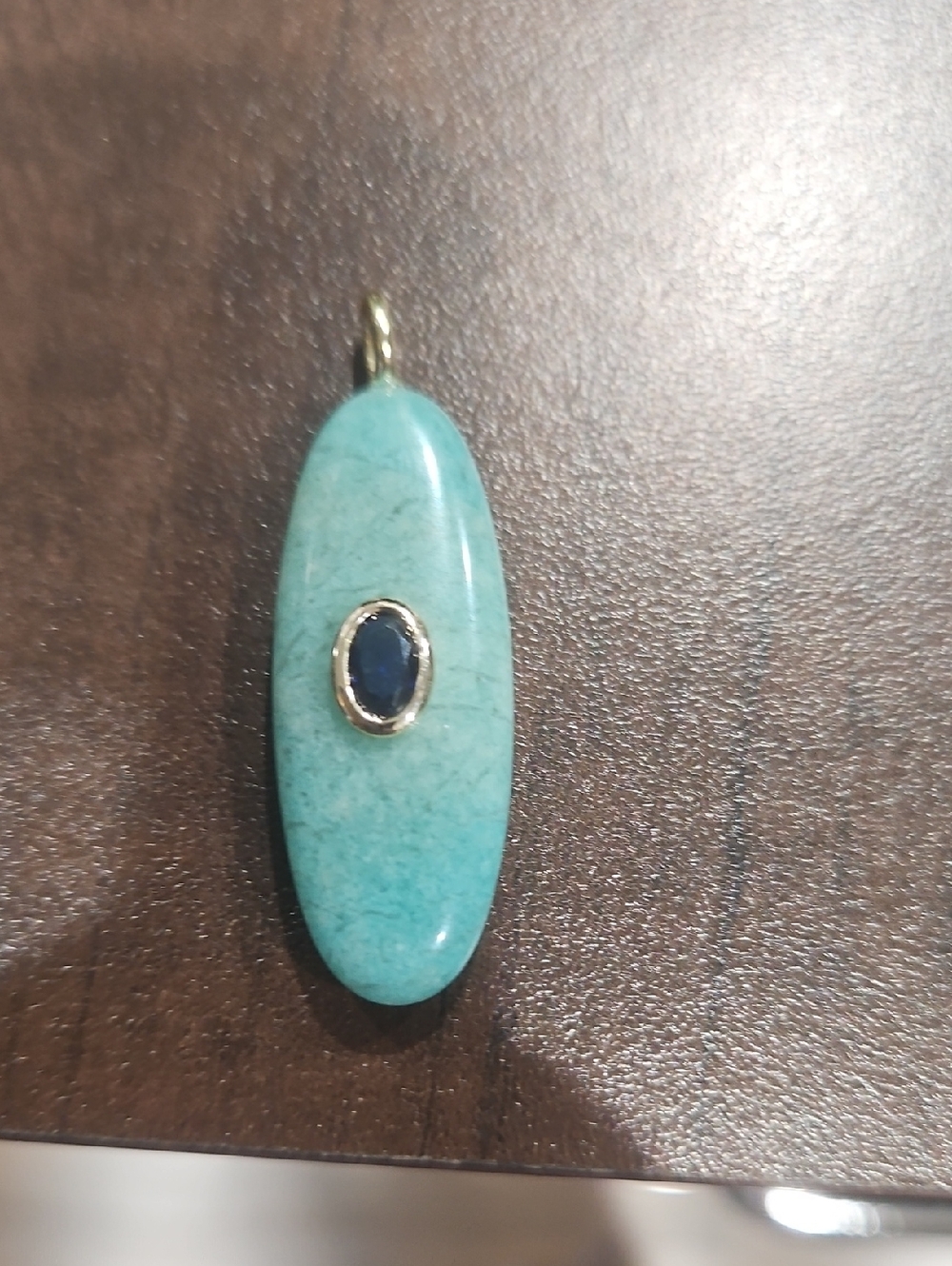 Turquoise Oval Stone Pendant with Dark Blue Accent - Women Jewelry